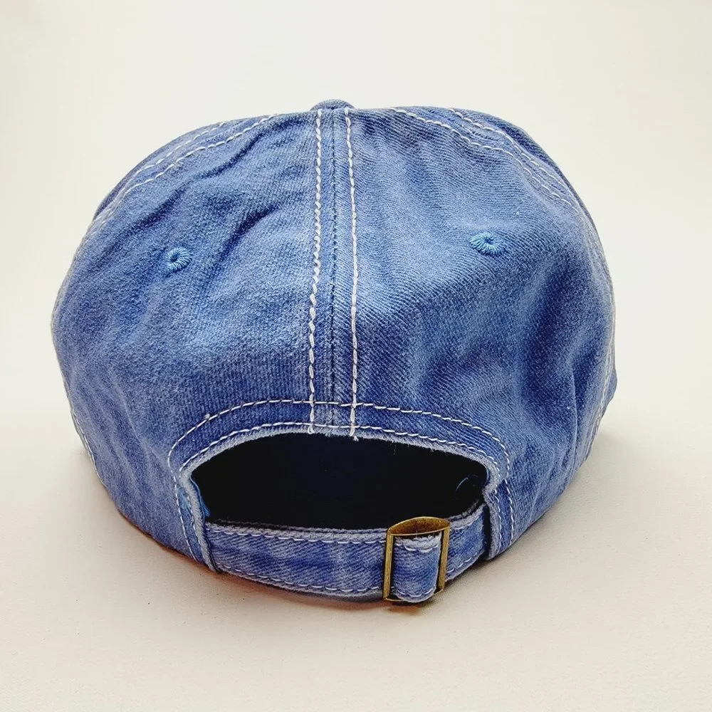 Dog Mom Distressed Relaxed Buckle Strap Full Cover Baseball Hat Cap Blue